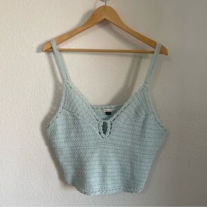 American Eagle Outfitters Crochet Knit Crop Tank Top Light Mint Green Size XL
